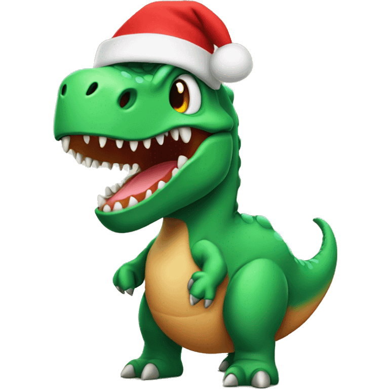 Dinosaur wearing Christmas hat emoji