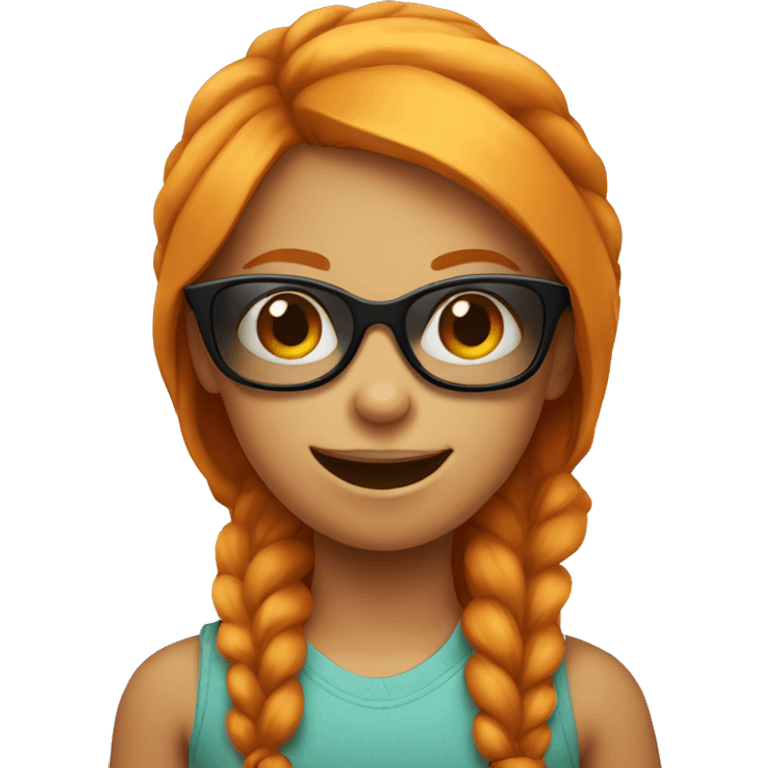 A ginger girl with sun glasses doing a slight smile emoji