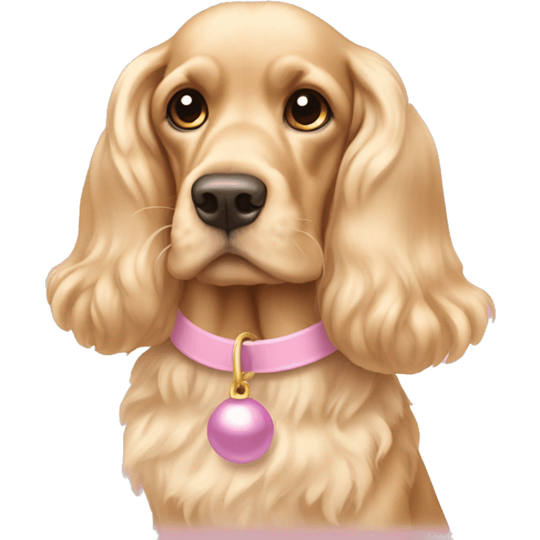 Blond cocker spaniel wearing two light pink sleighbell emoji