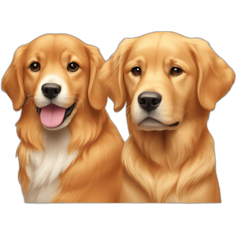 one orange cat and two golden retriever dogs emoji