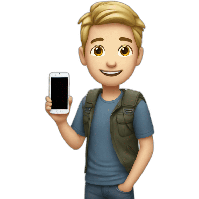 Boy making salfie on iPhone  emoji