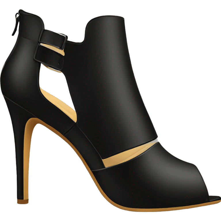 Realistic forward facing pair of black peep toe strap cut out high heel bootie boots.  emoji