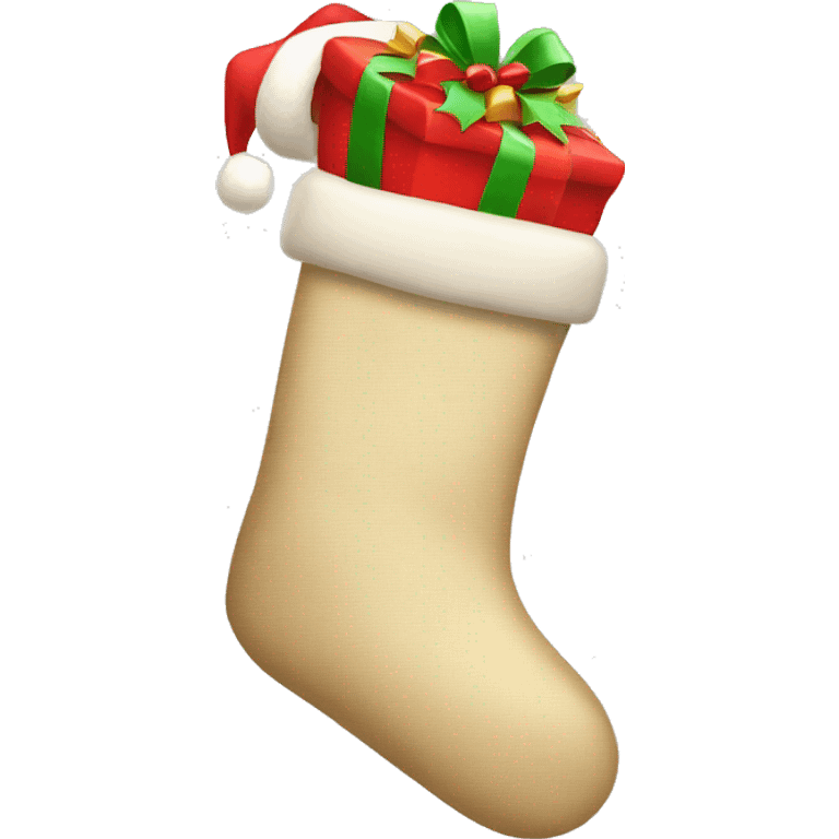 Beige christmas stocking with presents inside emoji