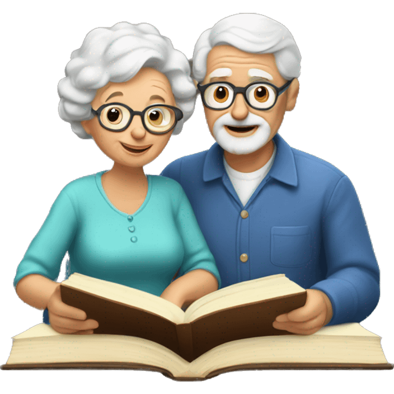 Granny and grandpa reading a book emoji