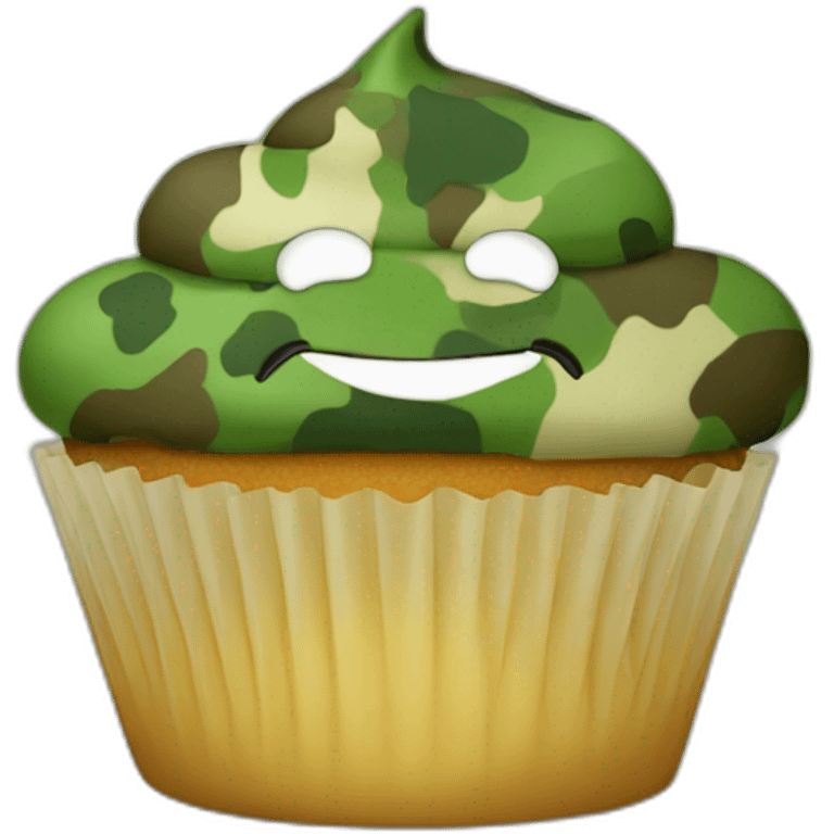 Happy camouflage cupcake emoji