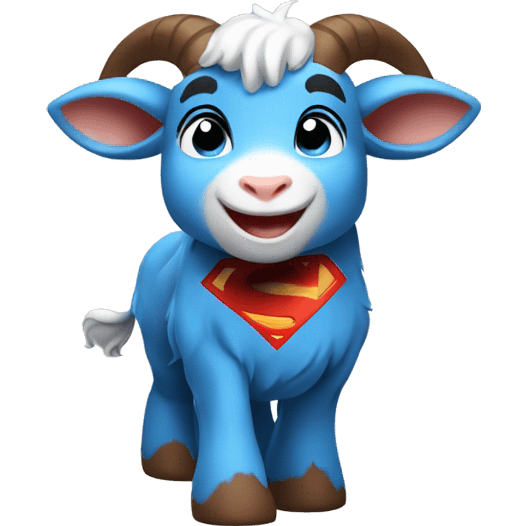 Blue goat whole body pretty smiling excited blue eyes female and superman with reddish hair emoji