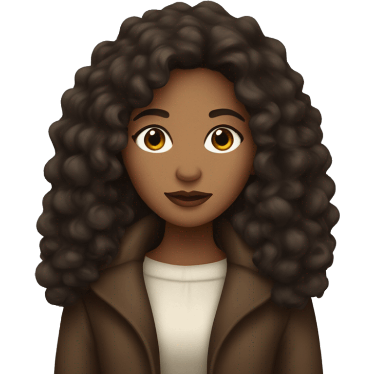 pretty brown woman with long dark curly hair and fur coat on emoji