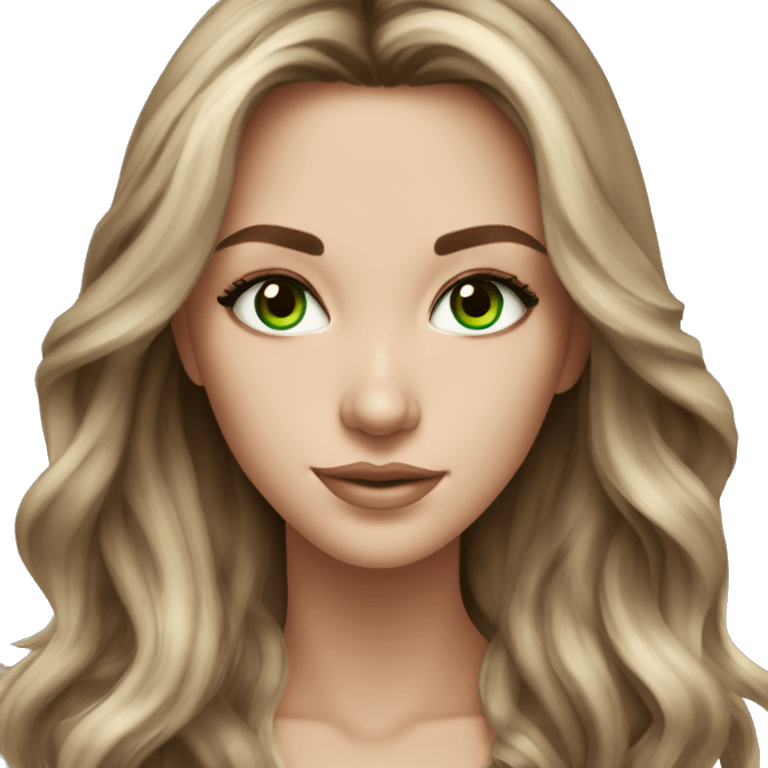 White girl green eyes with long voluminous brown hair with blonde highlights balayage emoji