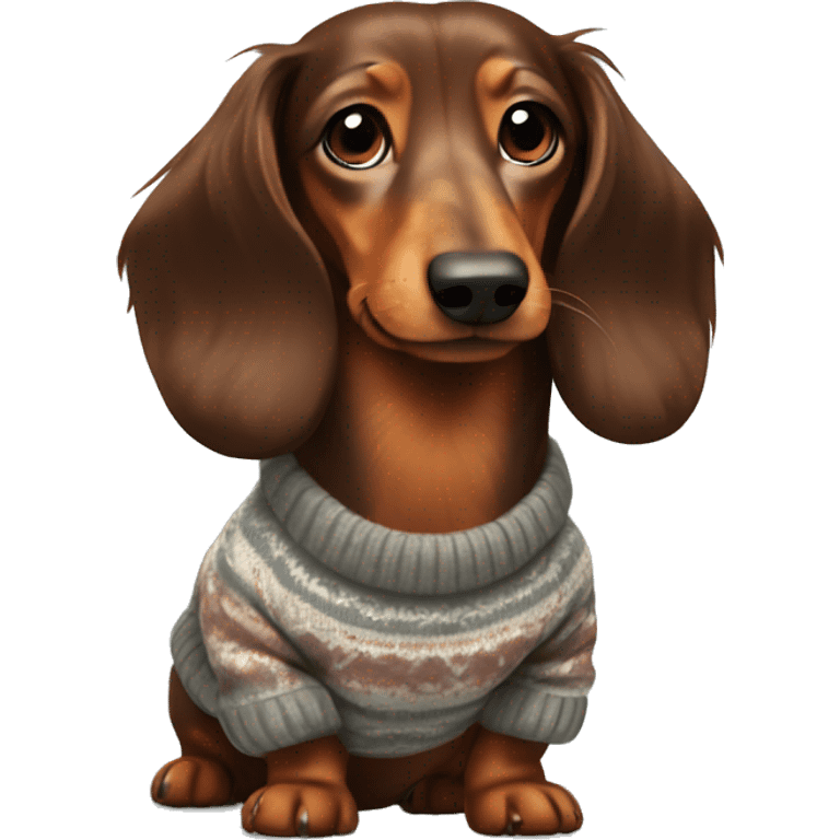 Brown Long-haired dachshund in a sweater emoji