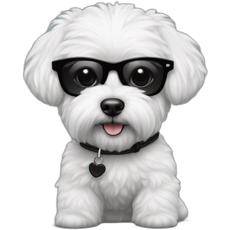 perro bichon maltés blanco con mujer piel blanca cabello negro largo y gafas emoji