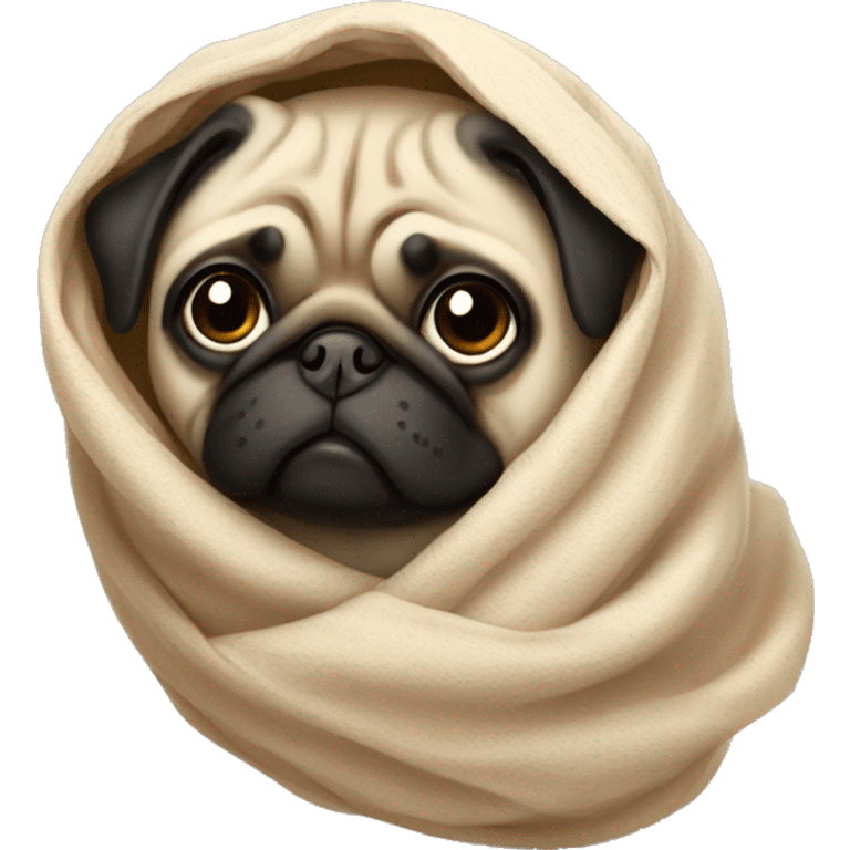 The pug is wrapped in a blanket emoji