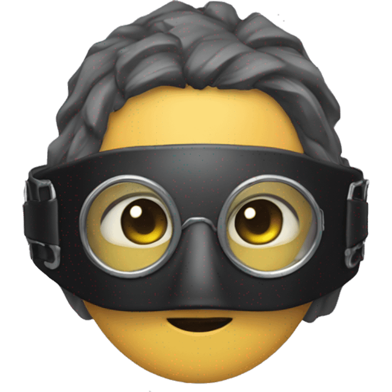 black elastic head mask with metal goggles emoji