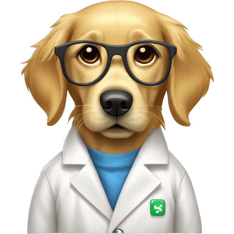 Golden Retriever wearing a lab coat and googles emoji