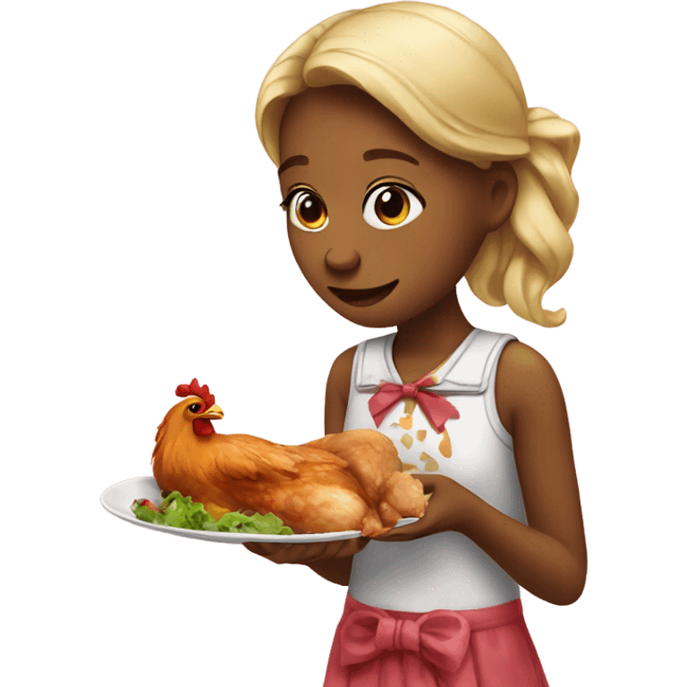 Cute girl eating chicken with bow  emoji