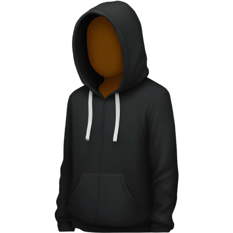 Black hoodie emoji, minimalist design, focus only on the hoodie itself with a visible hood and long sleeves, no person or body, no logos or patterns, transparent background emoji