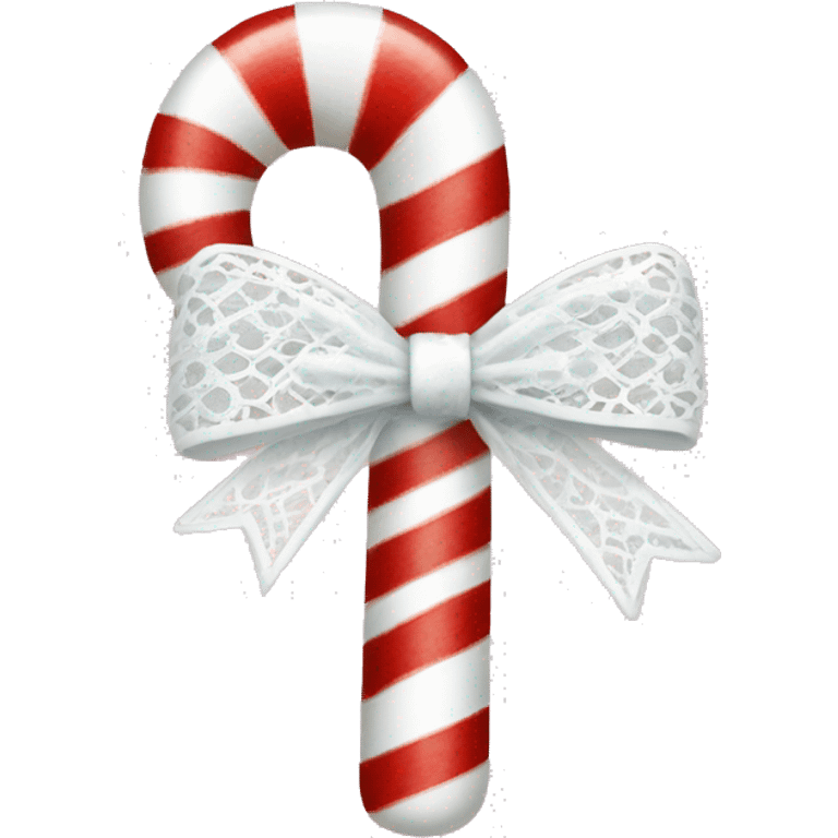 pretty candy cane with a lacy white bow emoji