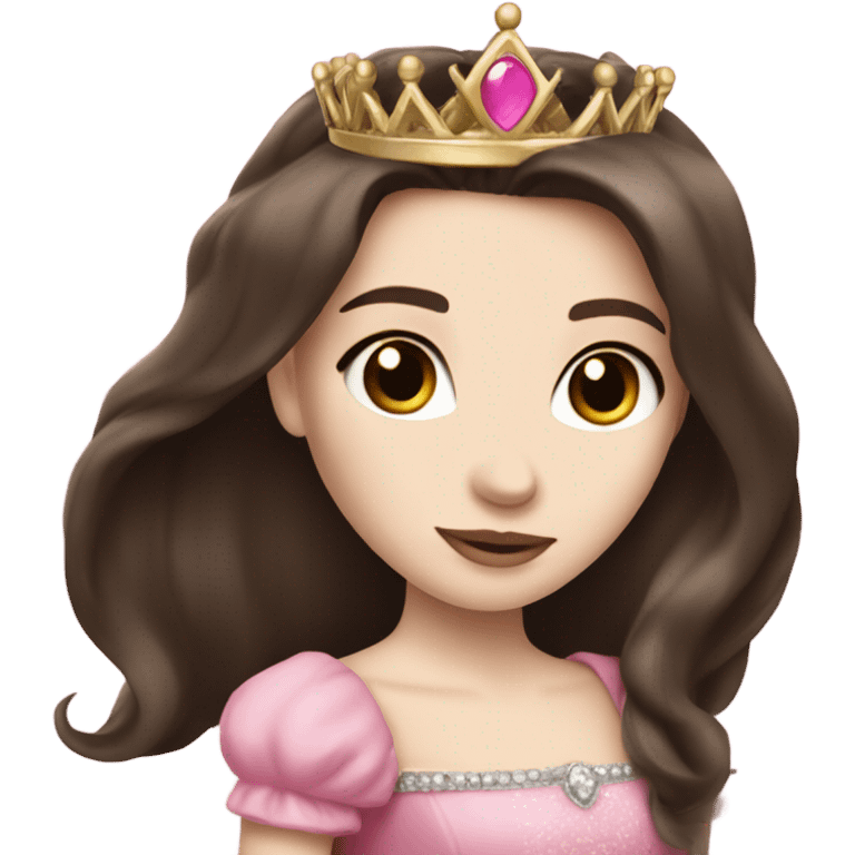 pale skin princess with crown and long straight dark brown hair wearing pink princess dress emoji