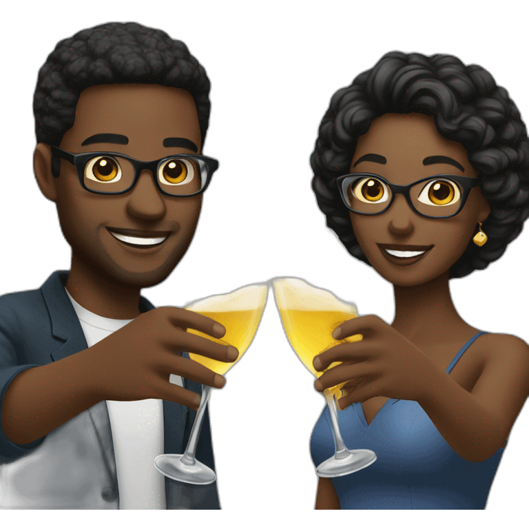 black couple toasting glasses emoji