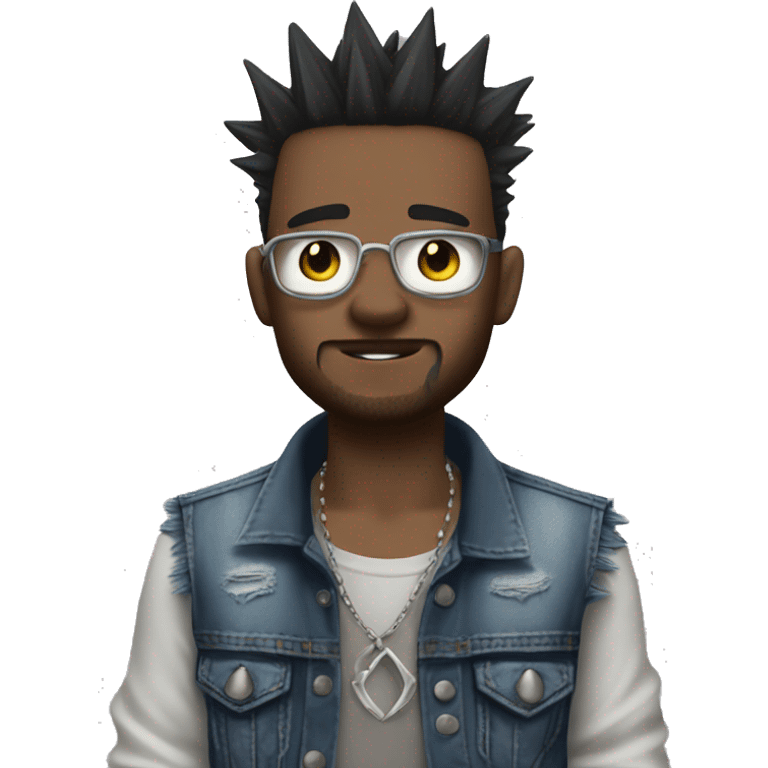 Edge lord with spikey frosted tips piercings and denim vest  emoji