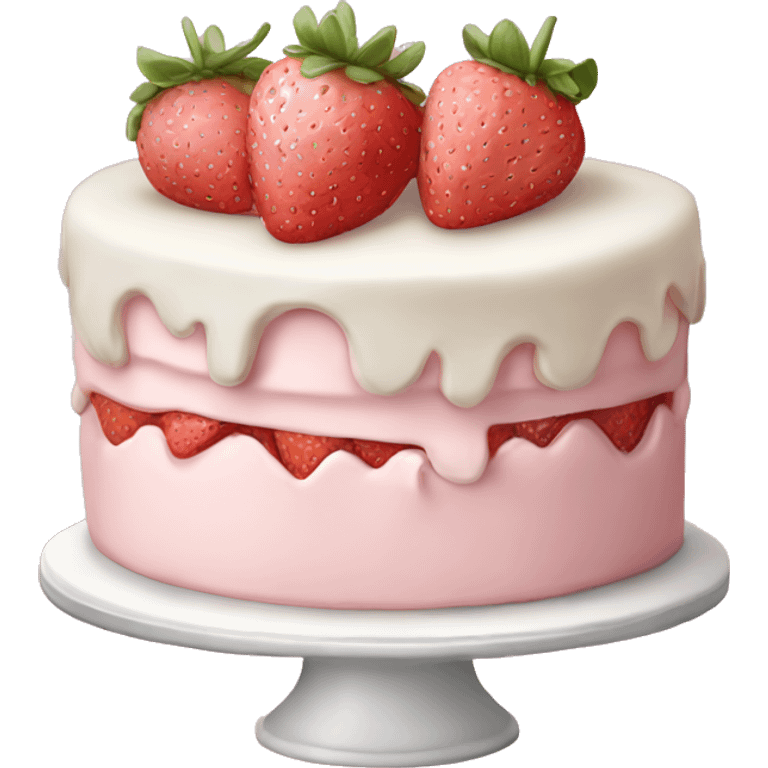 Light Pink strawberries and cream birthday cake  emoji