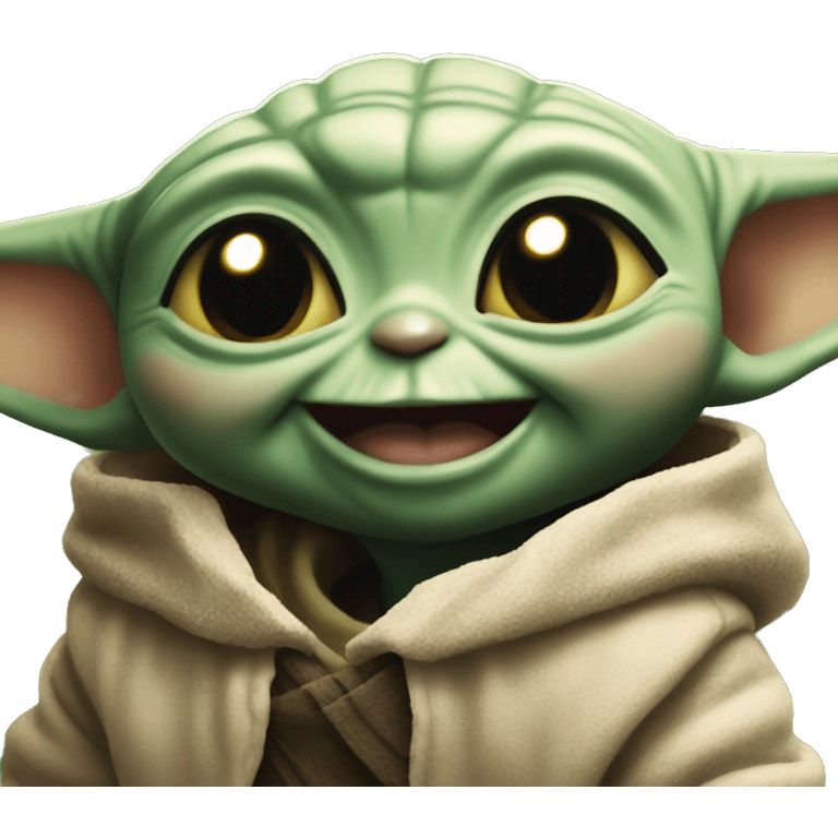 Baby Yoda smiles with a giant smile. Teeth visible emoji