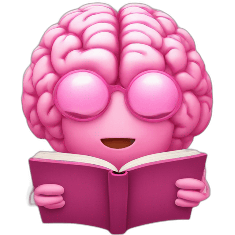 A pink brain reading a book emoji