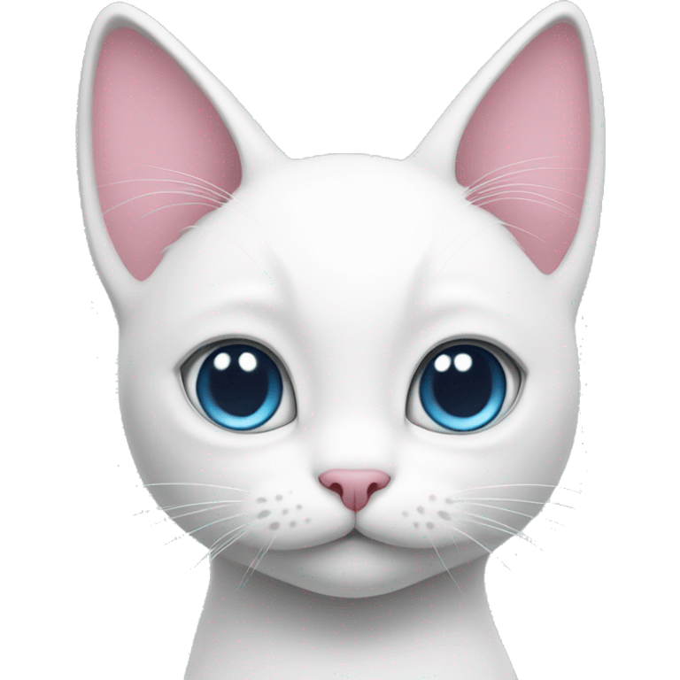 White cat with pink ears and nose with little grey between ears and blue eyes emoji