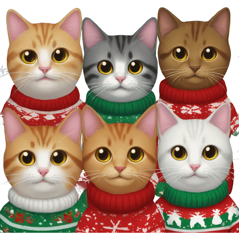 5 cats in christmas sweaters emoji