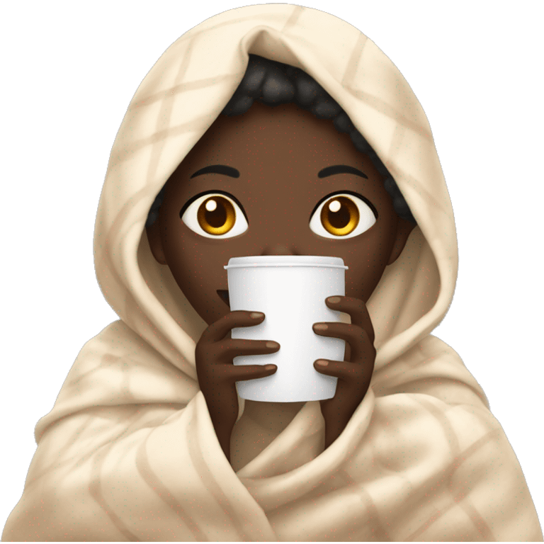 Dark skin girl inside a blanket sipping coffee eyes closed emoji