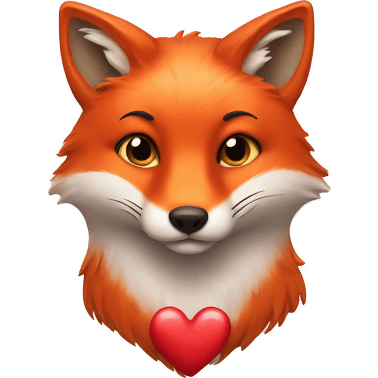 deep lush red fox face with tiny red heart instead of eyes emoji