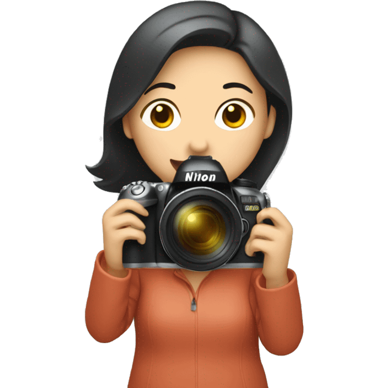 asian woman holding a nikon camera emoji