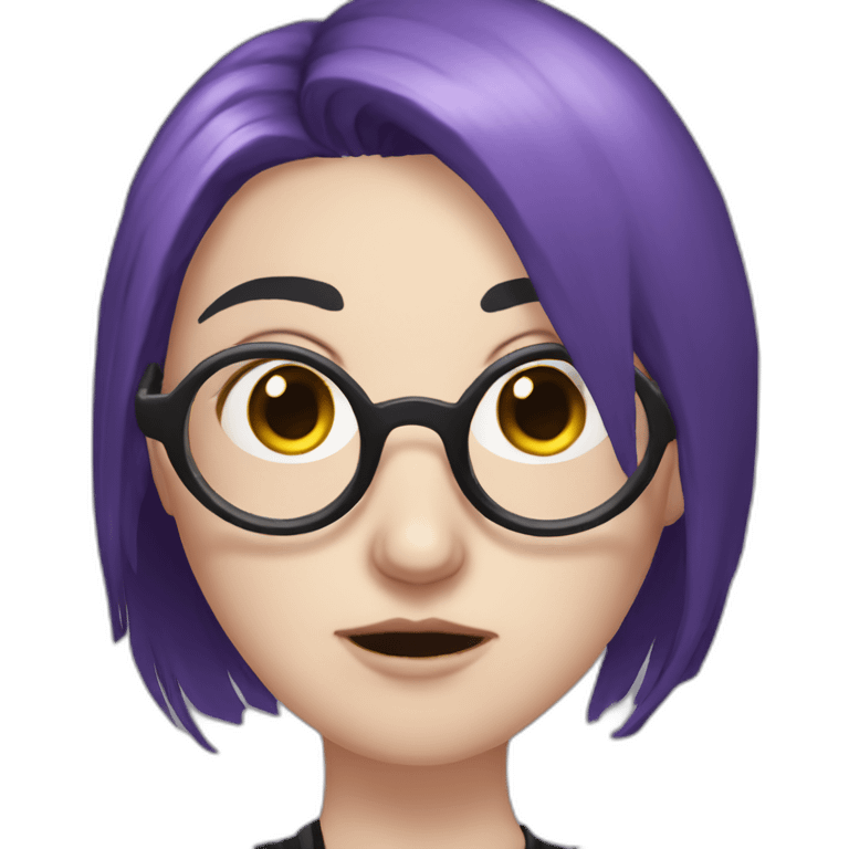 goth woman with long side parted purple hair and oval glasses, pale skin, facepalming emoji