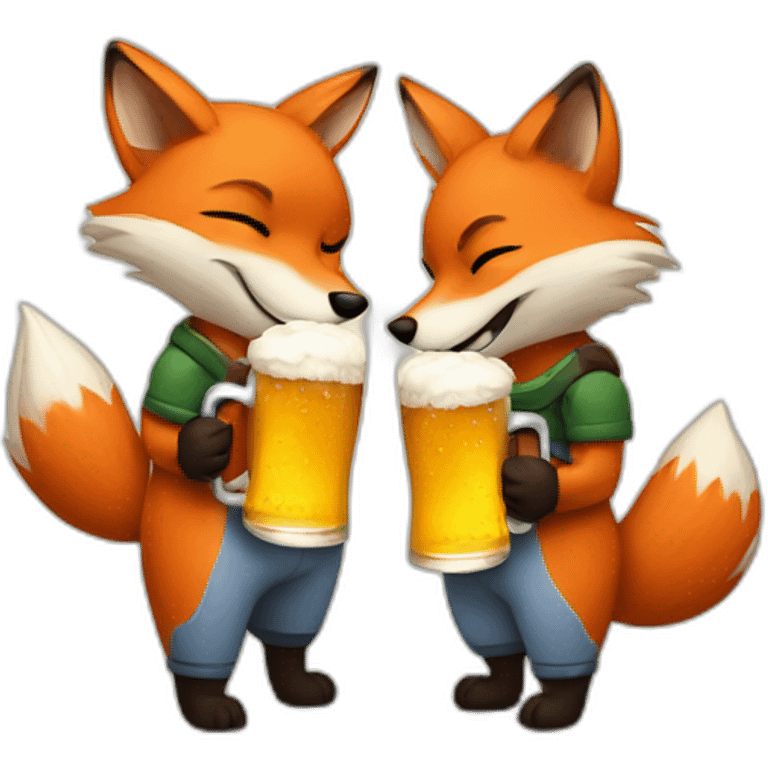 Couple of foxes hugging with a beer emoji