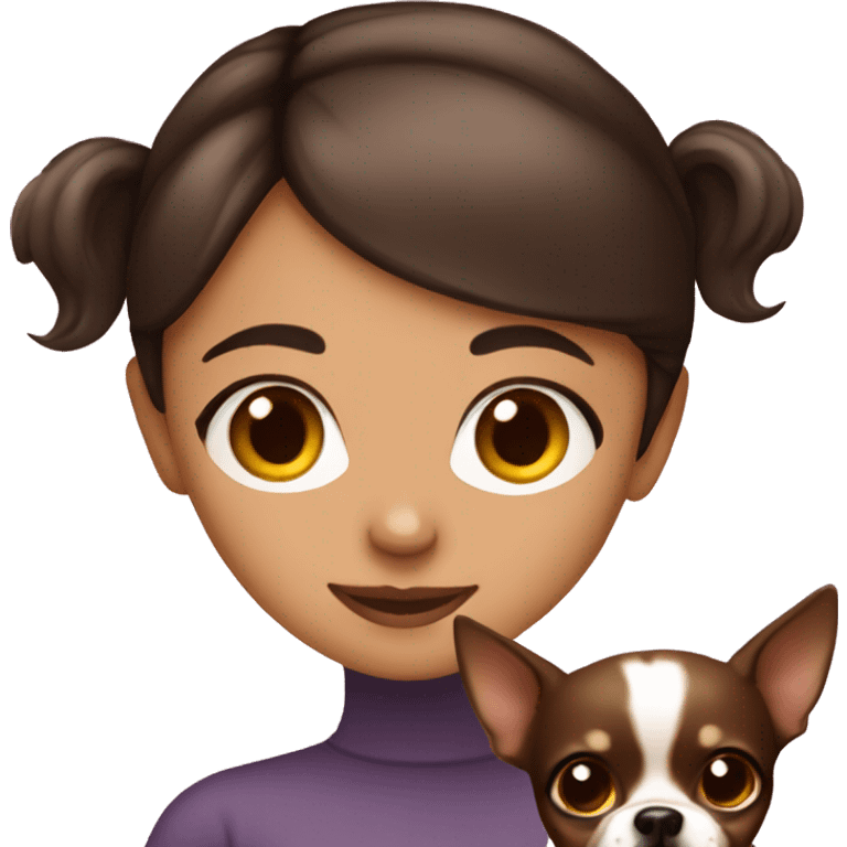 girl with dark brown hair with a brown chihuahua  emoji