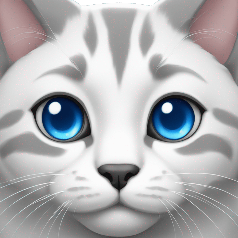 White, gray, and fat cat with blue eyes emoji