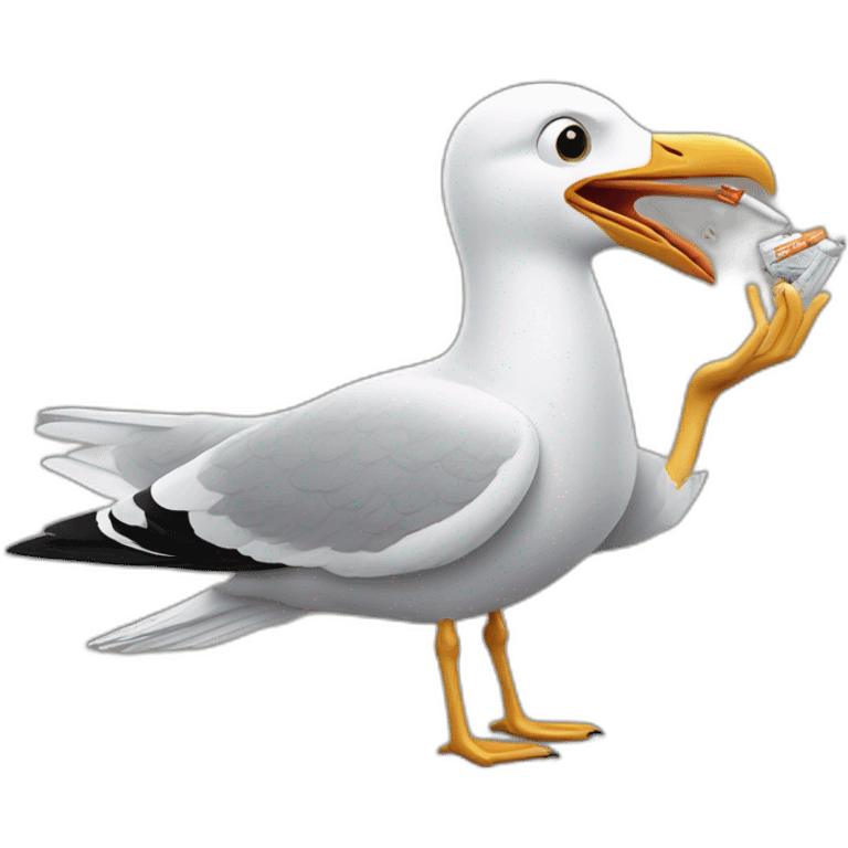 seagull stealing pack of cigarettes emoji