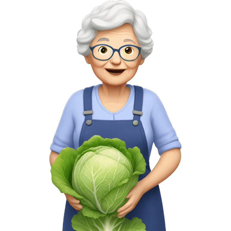 Granny in garden with cabbage emoji