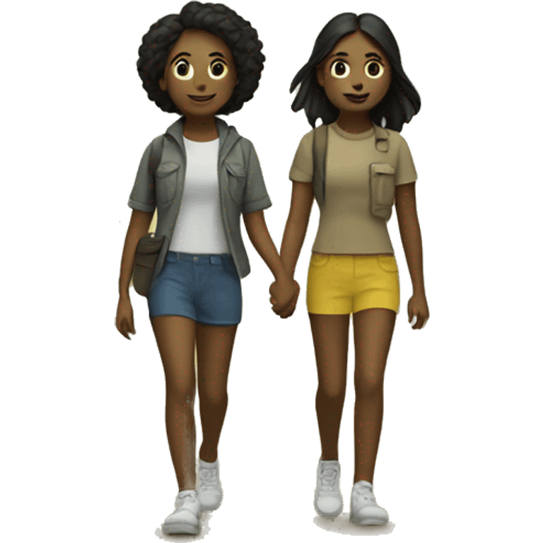 two girls walking in a forest emoji