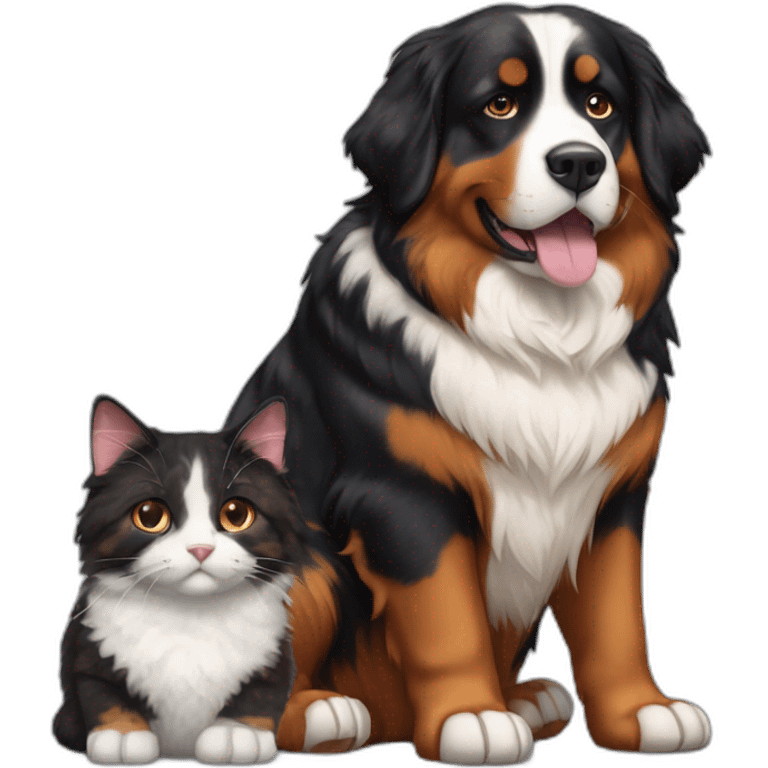 A Bernese dog next to A tortoiseshell cat without white emoji