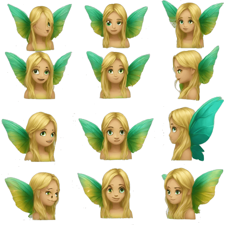 Beautiful, leaf, fairy, gold, turqoise, green, long hair, big wings emoji