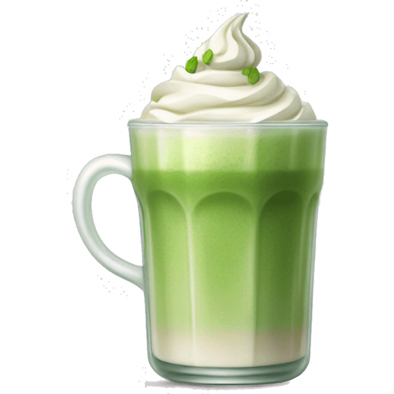 a glass of matcha latte with whipped cream and green tea on top
 emoji