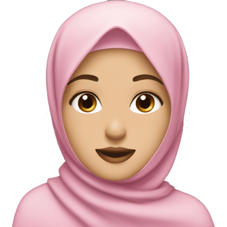 waving woman wearing hijab, brown eyes, fair skin, pink lips,    emoji