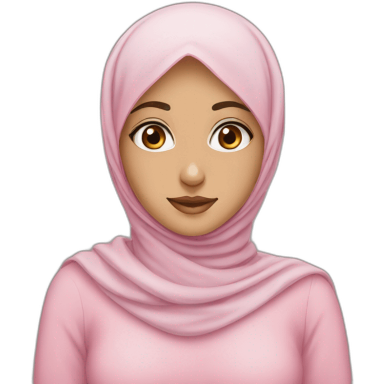 white brown eyes muslim girl with pink hijab emoji