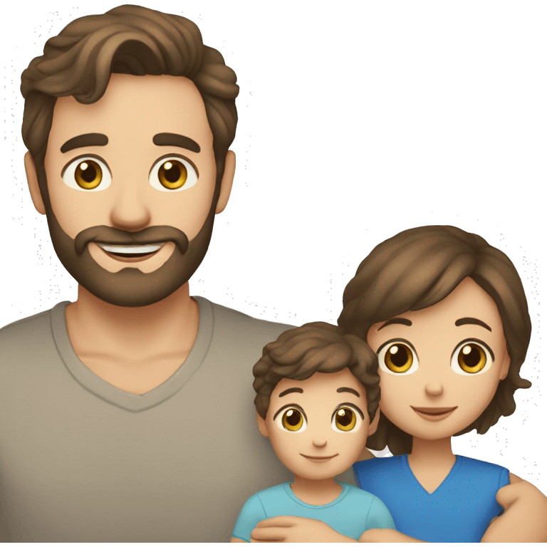 mom with dark brown hair and brown eyes, dad with blond hair and beard and blue eyes, baby boy emoji