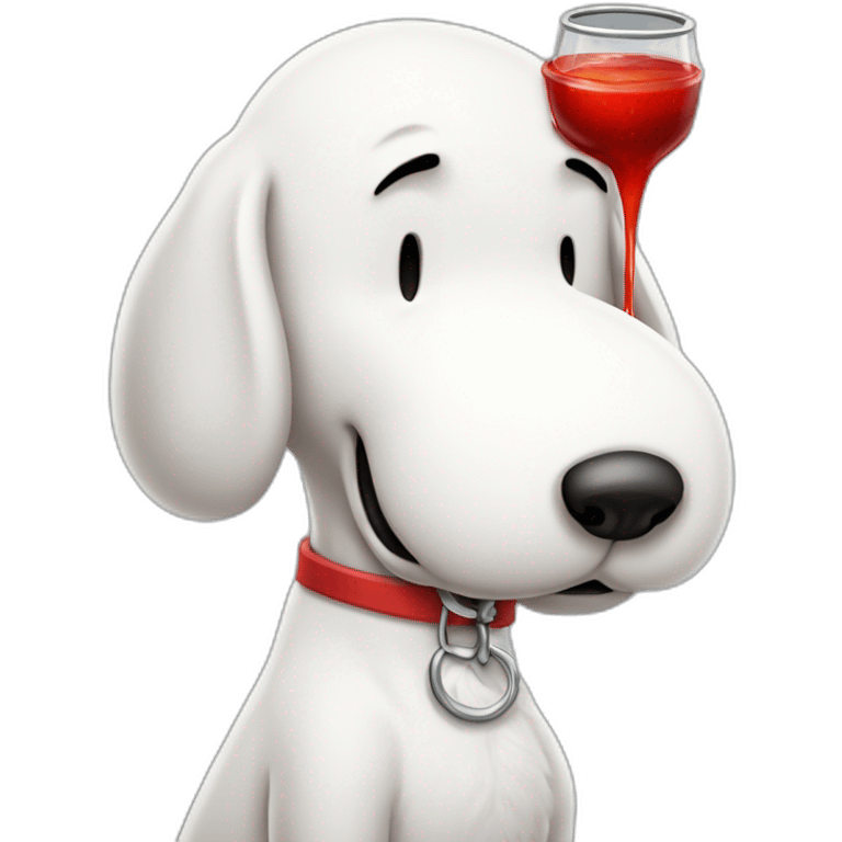 Snoopy with red juice on face dripping from mouth, angry emoji