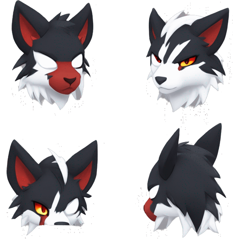 Black Cool Edgy Anthro Quiana Litten Absol Zoroark Zorua Fakémon  with White and Red Edgy markings emoji