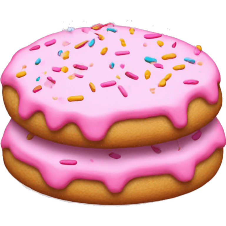 side view, pile of pink iced cookie with sprinkles emoji