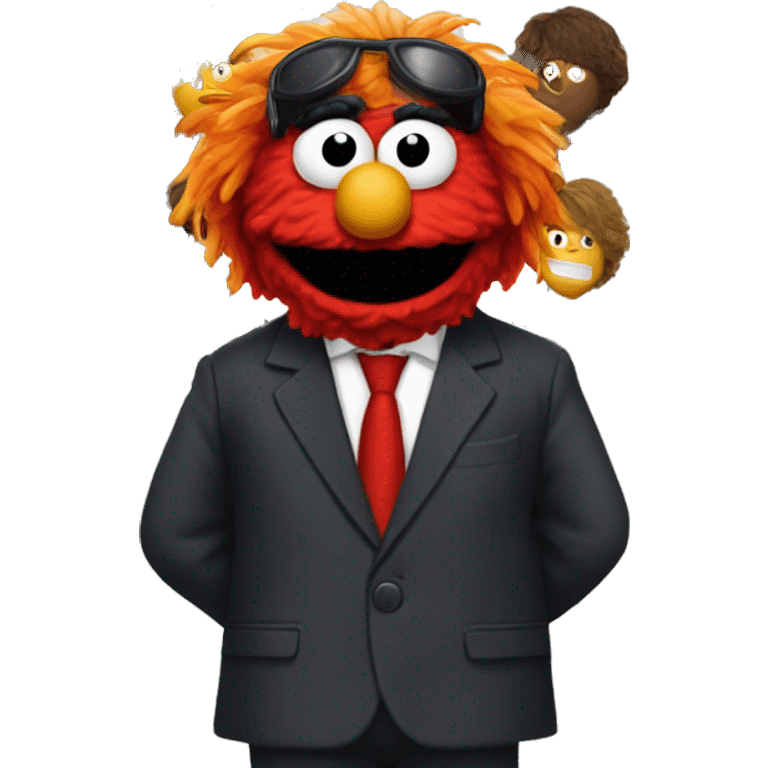 the elmo on fire meme but hes wearing a suit emoji