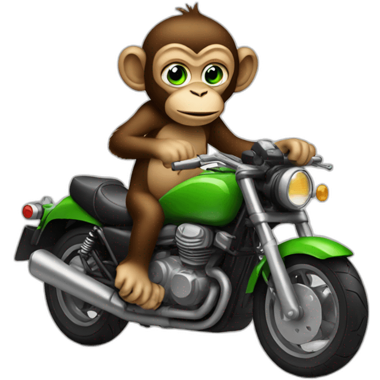 Monkey with green eyes on motorcycle  emoji