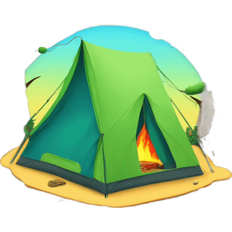 420 psychedelic cartoon Camping, pine trees, thick lines emoji